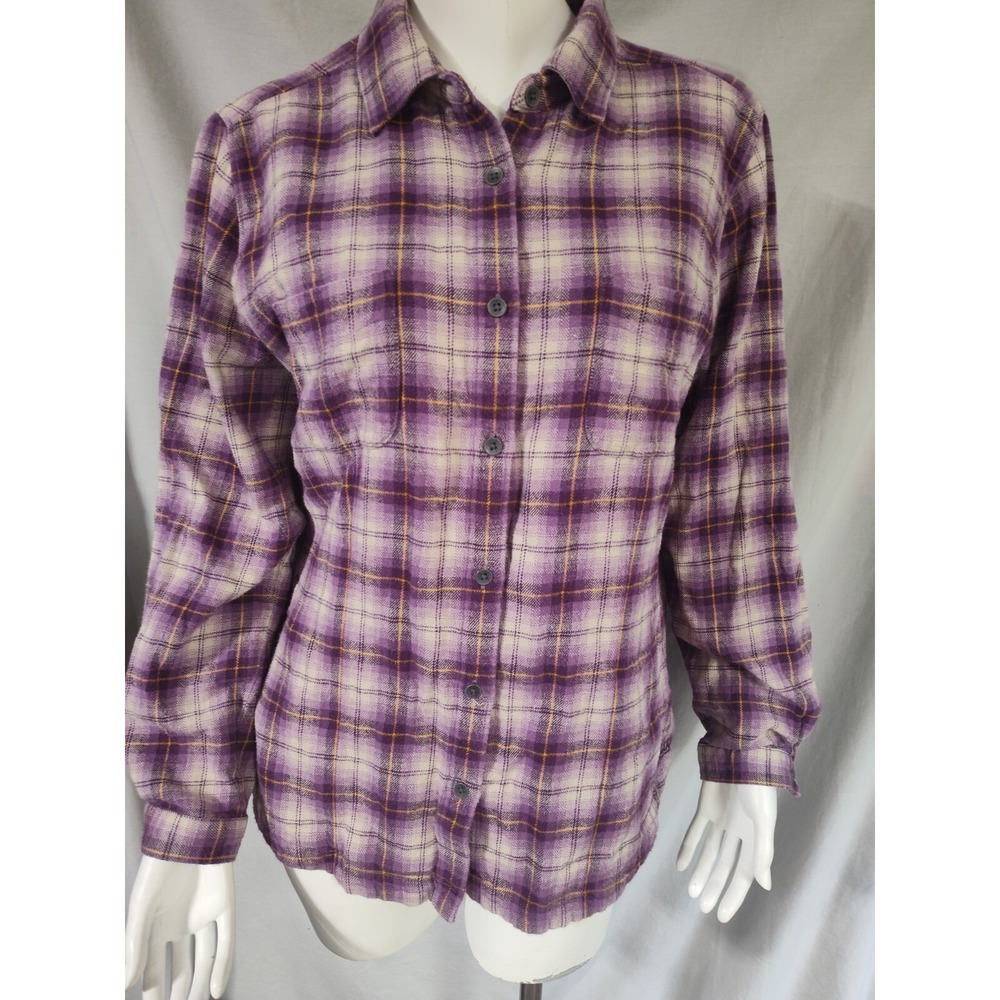 Woolrich large women's purple plaid flannel button down up shirt outdoor fun